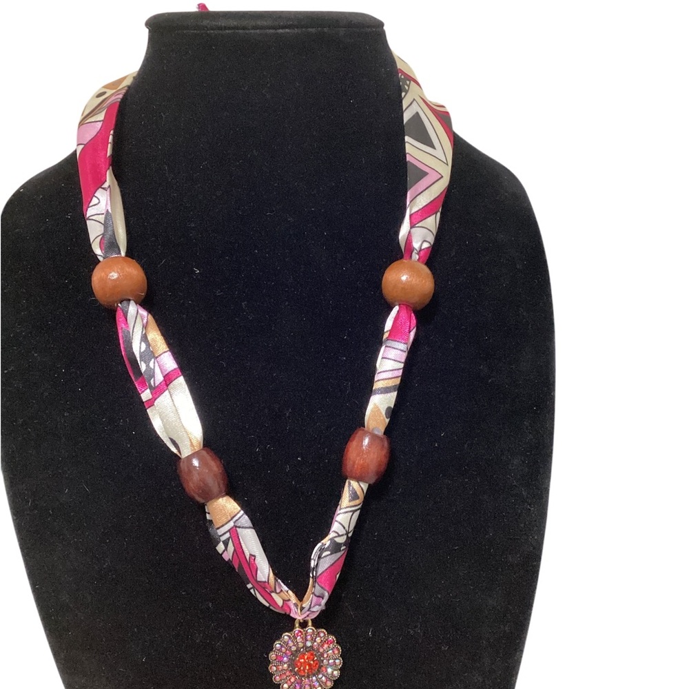 (#59) Handmade Pink and Brown Bohemian Necklace